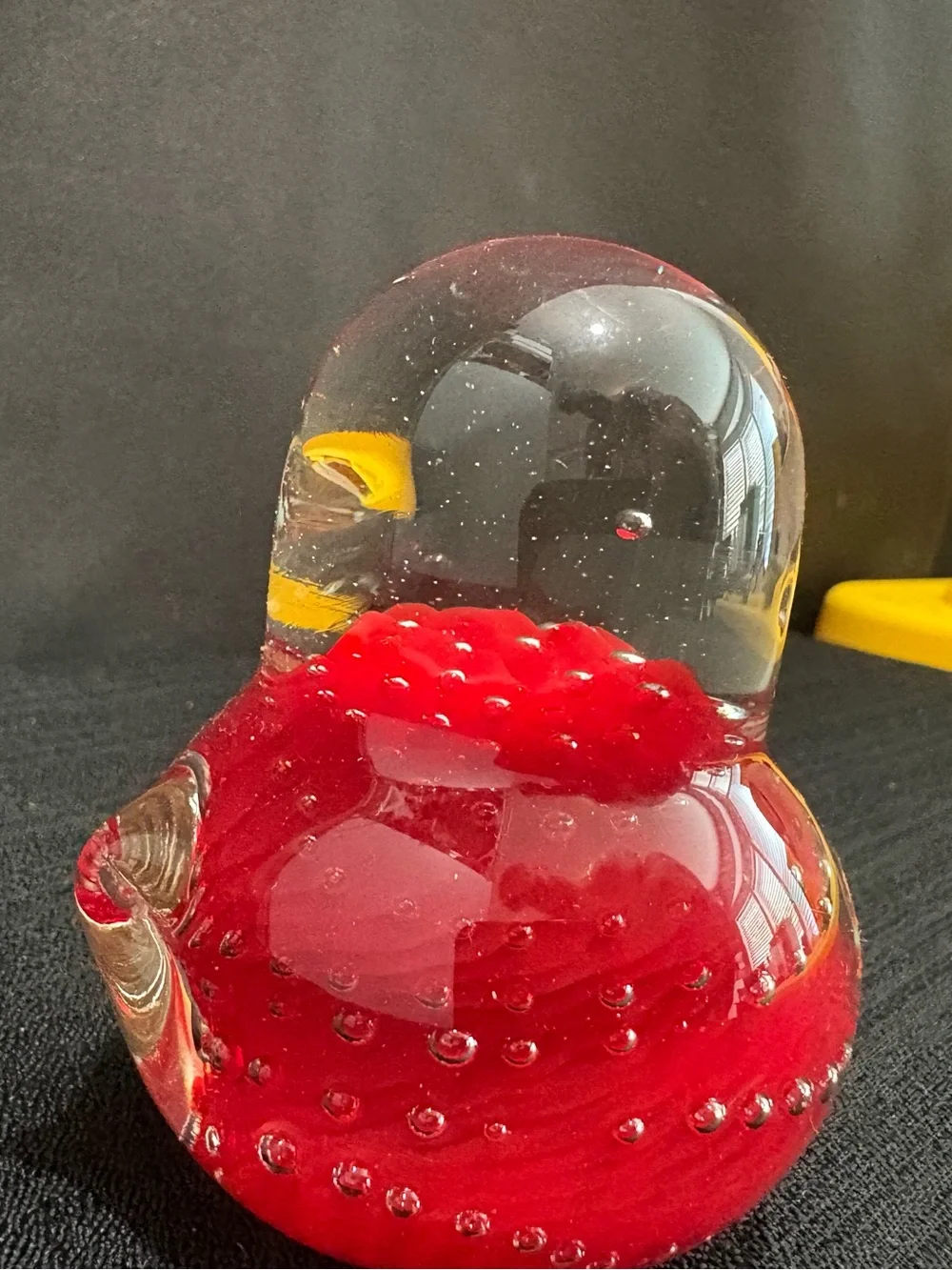 vintage hand-blown glass chick paperweight encased controlled bubbles